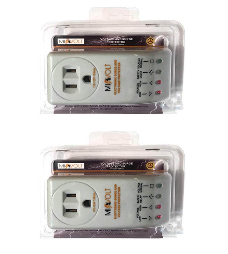 2-Pack Miavolt 1800W Surge Protector for Refrigerator, Freezer, TV, AC & Appliances | Voltage Brownout & Power Spike Guard | 3-Min Delay Restart | Home Power Protection | 3-Year Warranty
