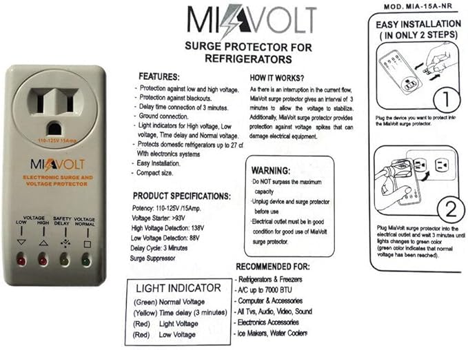 Miavolt Surge Protector – 1800 Watts Appliance Voltage Guard | Brownout, Blackout, & Spike Protection | 3-Minute Delay | 3-Year Warranty | for Refrigerators, TVs, ACS & More